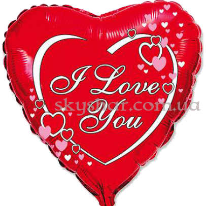 Фольгована кулька серце з вензелями "I love You" – фото 1 Фольгована кулька серце з вензелями "I love You" – фото 1