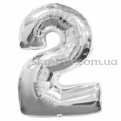 Фольгированная цифра "2" Серебряная – фото 1