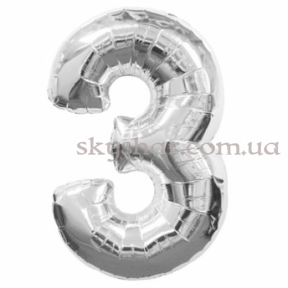 Фольгированная цифра "3" Серебряная – фото 1