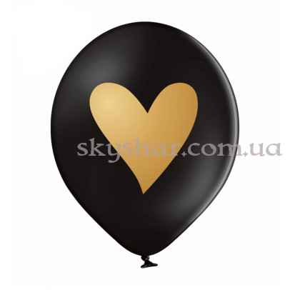 Гелиевые шары "Золотое сердце на черном" (35 см) – фото 1