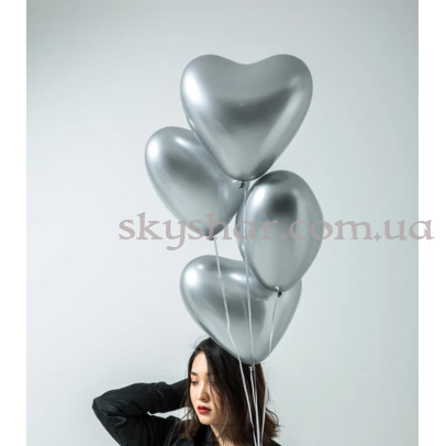 Гелиевые шары "Сердечки Хром" Серебристые (30 см) – фото 1