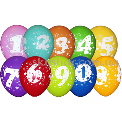 Гелієві кульки "Цифри Асорті" (30 см) – фото 1 Гелієві кульки "Цифри Асорті" (30 см) – фото 1