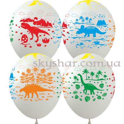 Гелієві кульки "Динозаври на білому" (30 см)  – фото 1