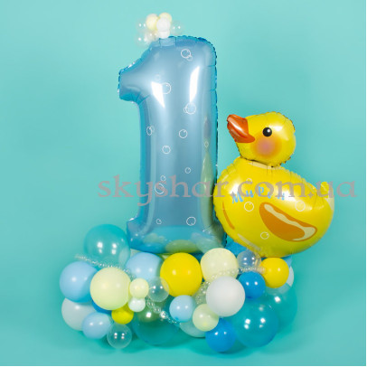 Фігура з кульок з блакитною цифрою та написом "Каченя" – фото 1