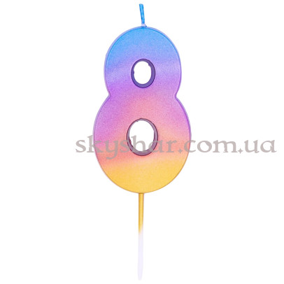 Свеча -цифра "8" Омбре радужное – фото 1 Свеча -цифра "8" Омбре радужное – фото 1
