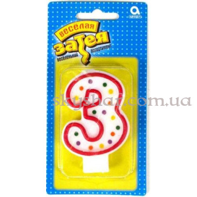 Свеча -цифра "3" Горошек – фото 1