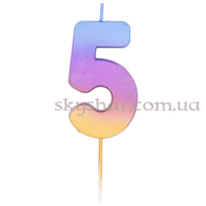 Свічка -цифра "5" Омбре райдужне – фото 1