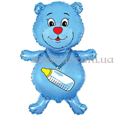 Фольгована кулька "Ведмедик з пляшечкою блакитний" – фото 1
