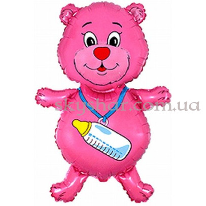 Фольгована кулька "Ведмедик з пляшечкою рожевий" – фото 1