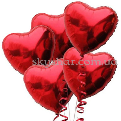 Букет з 5 червоних сердець (46 см) – фото 1 Букет з 5 червоних сердець (46 см) – фото 1
