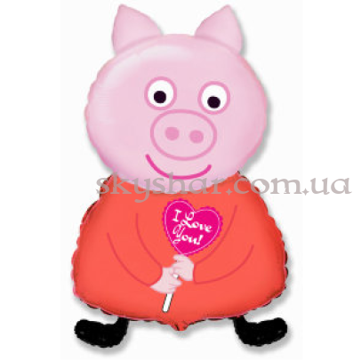 Фольгована кулька "Поросятко з сердечком" – фото 1 Фольгована кулька "Поросятко з сердечком" – фото 1