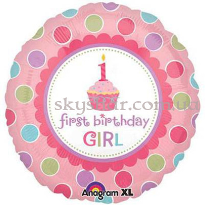 Фольгована кулька "Кекс 1-й День Народження дівчинка" – фото 1
