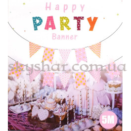 Гирлянда бумажная "Флажки розовая симфония" 5 м – фото 5