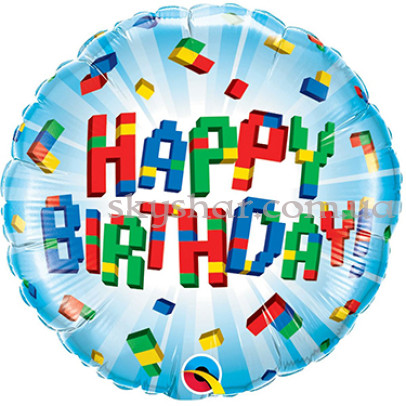 Фольгована кулька "Happy Birthday. Кольорові кубики" – фото 1