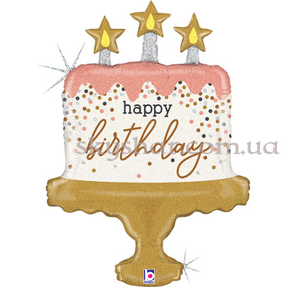 Фольгована кулька "Торт зі свічками Happy Birthday" – фото 1