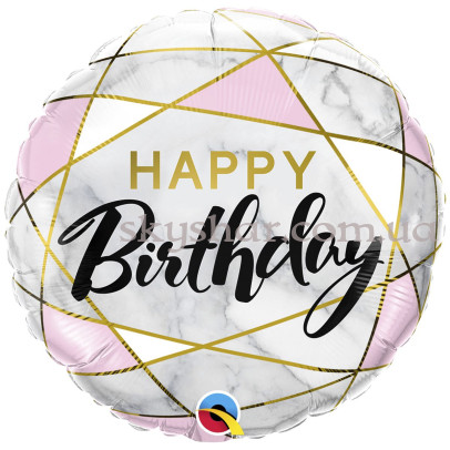 Фольгована кулька коло "Happy B-Day Мармурові трикутники" – фото 1
