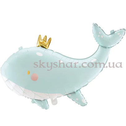Фольгована кулька "Кит блакитний з короною" – фото 1 Фольгована кулька "Кит блакитний з короною" – фото 1