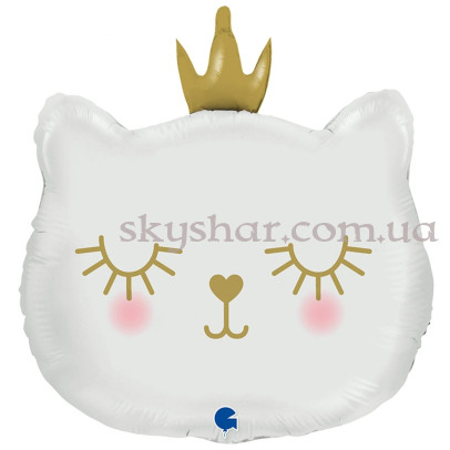 Фольгована кулька "Кішечка-принцесса з короною біла" – фото 1 Фольгована кулька "Кішечка-принцесса з короною біла" – фото 1