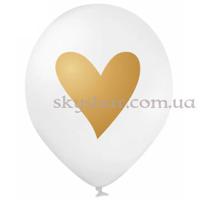 Гелієві кульки "Золоте серце на білому" (35 см) – фото 1