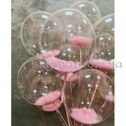 Шар Баблс с перьями розовыми 61 см – фото 1