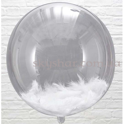 Шар Баблс с перьями белыми 61 см – фото 1