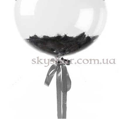 Шар Баблс с перьями черными 61 см – фото 1