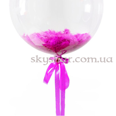 Шар Баблс с перьями малиновыми 61 см – фото 1