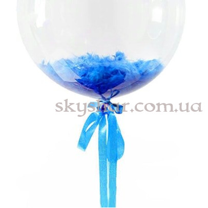 Шар Баблс с перьями синими 61 см – фото 1