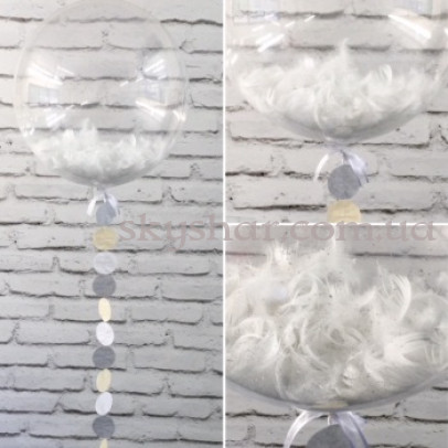 Кулька Bubble з білим пір'ям і гірляндою  – фото 1