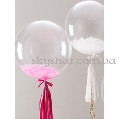 Кулька Баблс з пір'ям і гірляндою тассел 61 см – фото 1 Кулька Баблс з пір'ям і гірляндою тассел 61 см – фото 1