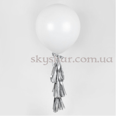 Велика біла кулька 60 см з гірляндою тассел – фото 1