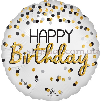 Фольгована кулька "Happy Birthday Золотисте конфетті сатин" – фото 1 Фольгована кулька "Happy Birthday Золотисте конфетті сатин" – фото 1