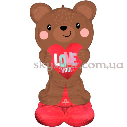 Фольгированная стоячая фигура "Медвежонок Сатин с красным сердечком" – фото 1