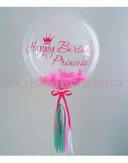 Опция Шар Баблс с перьями с Вашей надписью и декором 61 см – фото 1