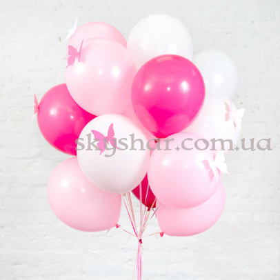 Зв'язка з 15 кульок з метеликами для дівчинки – фото 1