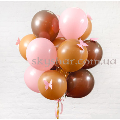 Зв'язка з 15 кульок з метеликами Шоколад – фото 1