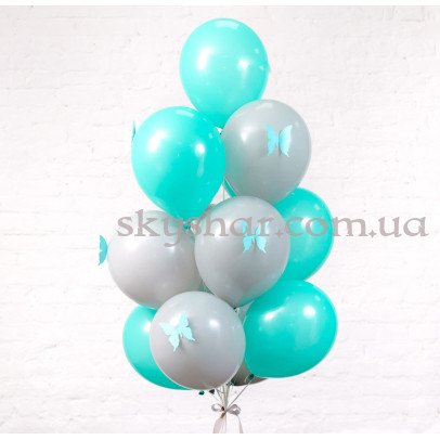 Зв'язка з 15 кульок з метеликами Бірюза – фото 1