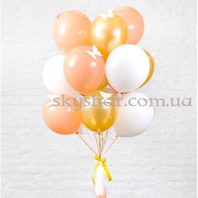 Связка из 15 шаров с бабочками Золотая – фото 1