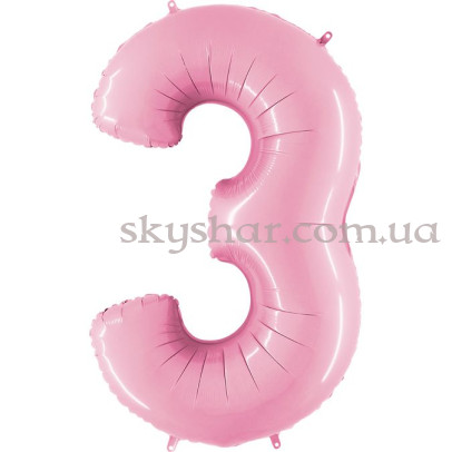 Фольгированная цифра "3" Розовая – фото 1 Фольгированная цифра "3" Розовая – фото 1
