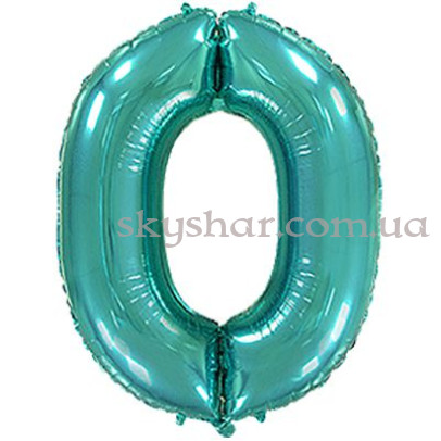 Фольгированная цифра "0" Бирюзовая – фото 1 Фольгированная цифра "0" Бирюзовая – фото 1