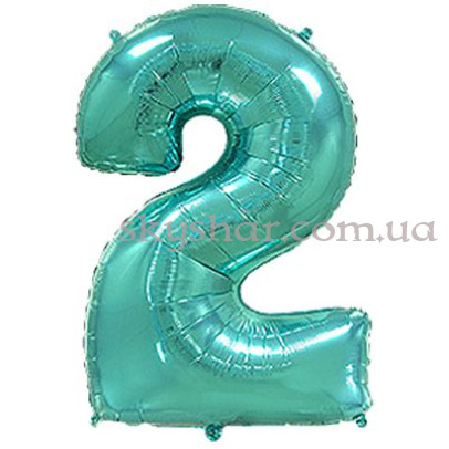 Фольгированная цифра "2" Бирюзовая – фото 1 Фольгированная цифра "2" Бирюзовая – фото 1