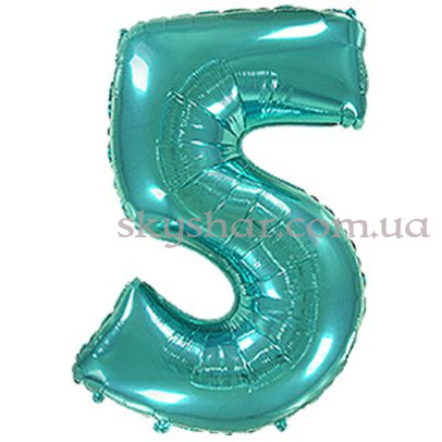 Фольгированная цифра "5" Бирюзовая – фото 1 Фольгированная цифра "5" Бирюзовая – фото 1