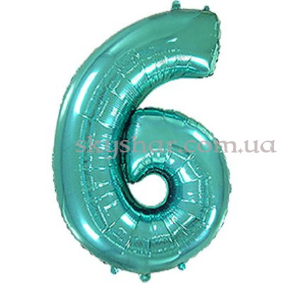 Фольгированная цифра "6" Бирюзовая – фото 1