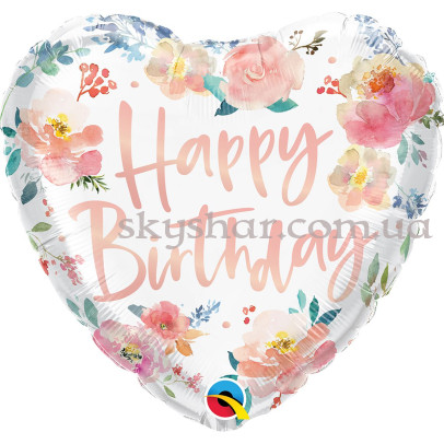 Фольгована кулька "Happy Birthday!  Акварель, троянди" – фото 1