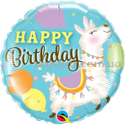 Фольгована кулька "Happy Birthday Лама" – фото 1
