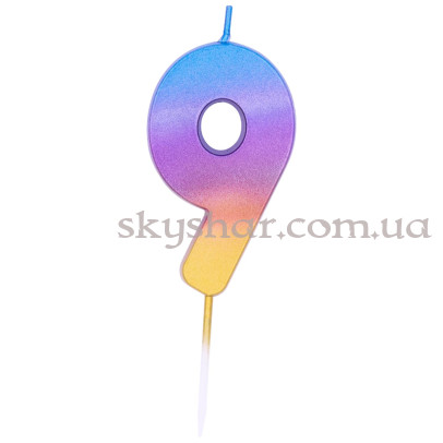 Свічка -цифра "9" Омбре райдужне – фото 1