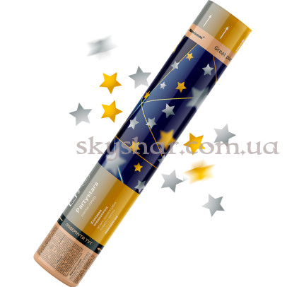 Хлопушка фольга золотые и серебряные звезды 30 см – фото 1