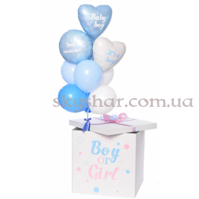 Коробка сюрприз с шарами для определения пола ребенка "Boy or Girl" Gender Party Мальчик – фото 1 Коробка сюрприз с шарами для определения пола ребенка "Boy or Girl" Gender Party Мальчик – фото 1