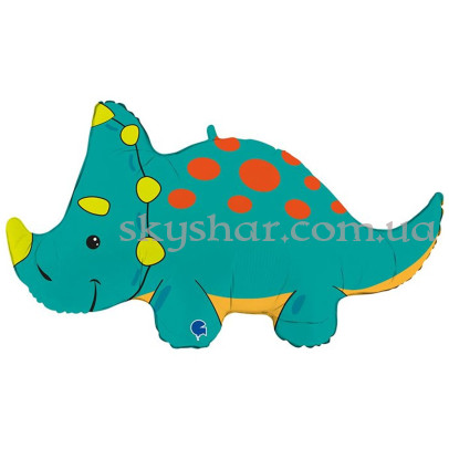 Фольгированный шар "Динозавр Трицератопс бирюзовый" – фото 1