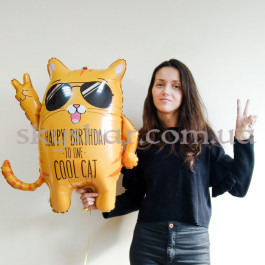 Фольгована кулька фігура "Крутий Кіт Happy Birthday" – фото 2